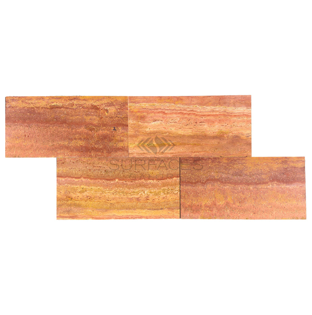 Rojo - Red Vein-Cut Travertine 12X24 Filled Polished - Honed