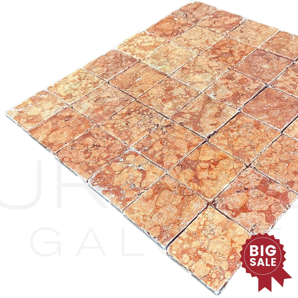 Rosso Verona / Rosso Asiago (Red) Marble 4X4 Tumbled Tile 94 Sq.Ft. - Discounted, Marble/Travertine Clearance Sale - SurfacesGalore