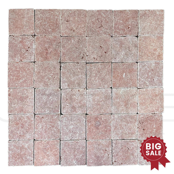 Rosso Verona / Rosso Asiago (Red) Marble 4X4 Tumbled Tile 94 Sq.Ft. - Discounted, Marble/Travertine Clearance Sale - SurfacesGalore