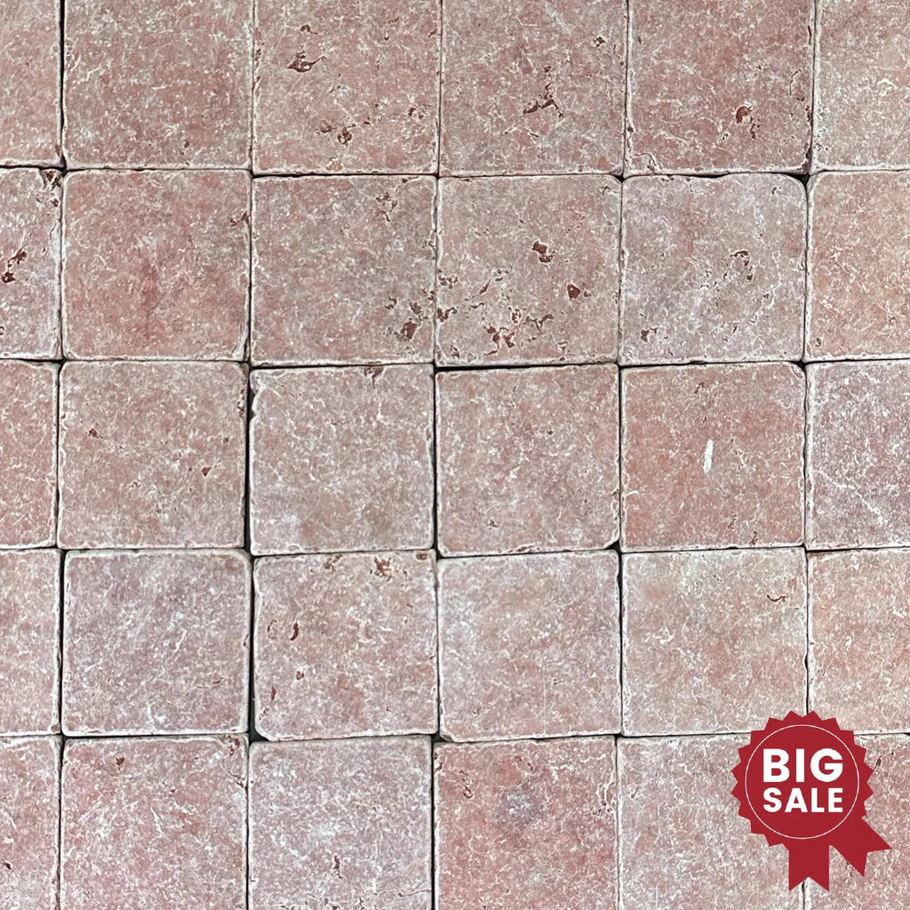 Rosso Verona / Rosso Asiago (Red) Marble 4X4 Tumbled Tile 94 Sq.Ft. - Discounted, Marble/Travertine Clearance Sale - SurfacesGalore