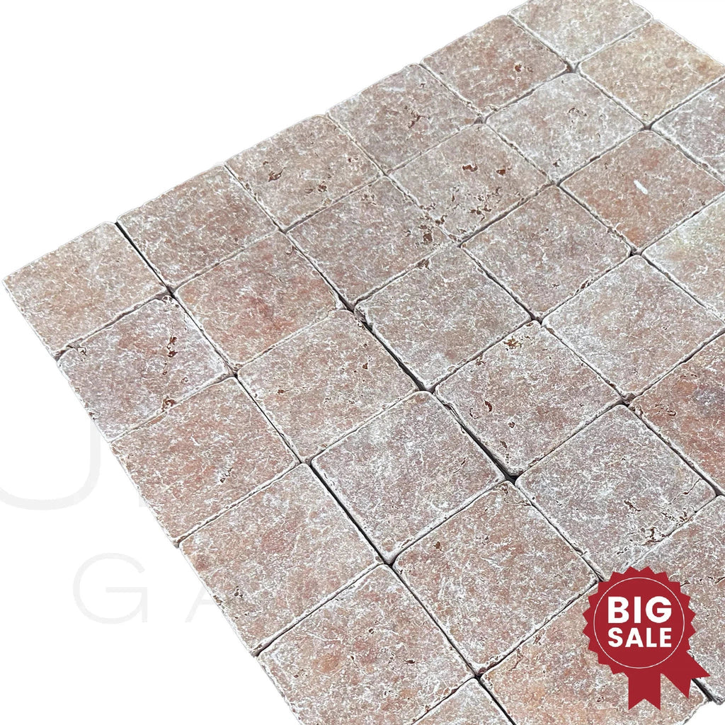 Rosso Verona / Rosso Asiago (Red) Marble 4X4 Tumbled Tile 94 Sq.Ft. - Discounted, Marble/Travertine Clearance Sale - SurfacesGalore