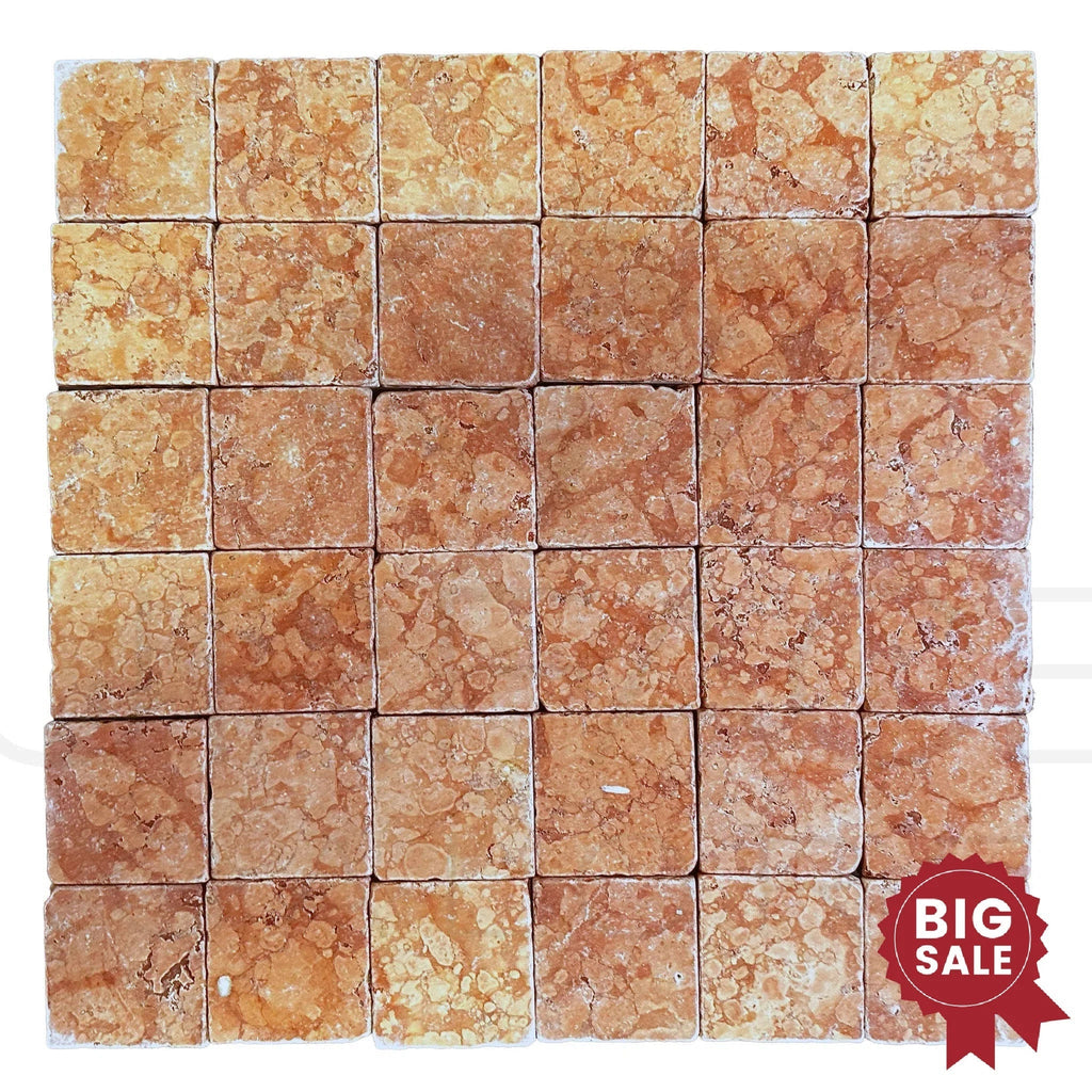 Rosso Verona / Rosso Asiago (Red) Marble 4X4 Tumbled Tile 94 Sq.Ft. - Discounted, Marble/Travertine Clearance Sale - SurfacesGalore