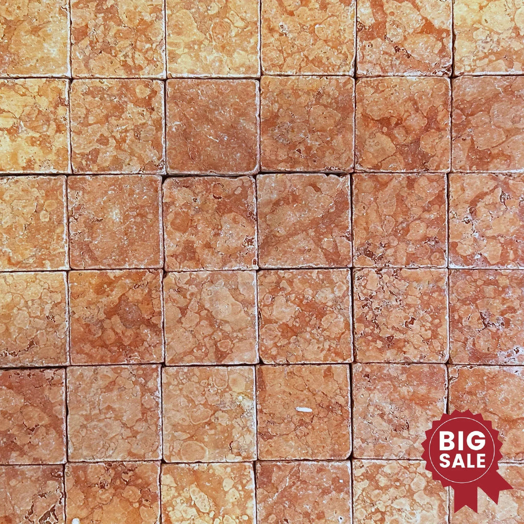 Rosso Verona / Rosso Asiago (Red) Marble 4X4 Tumbled Tile 94 Sq.Ft. - Discounted, Marble/Travertine Clearance Sale - SurfacesGalore