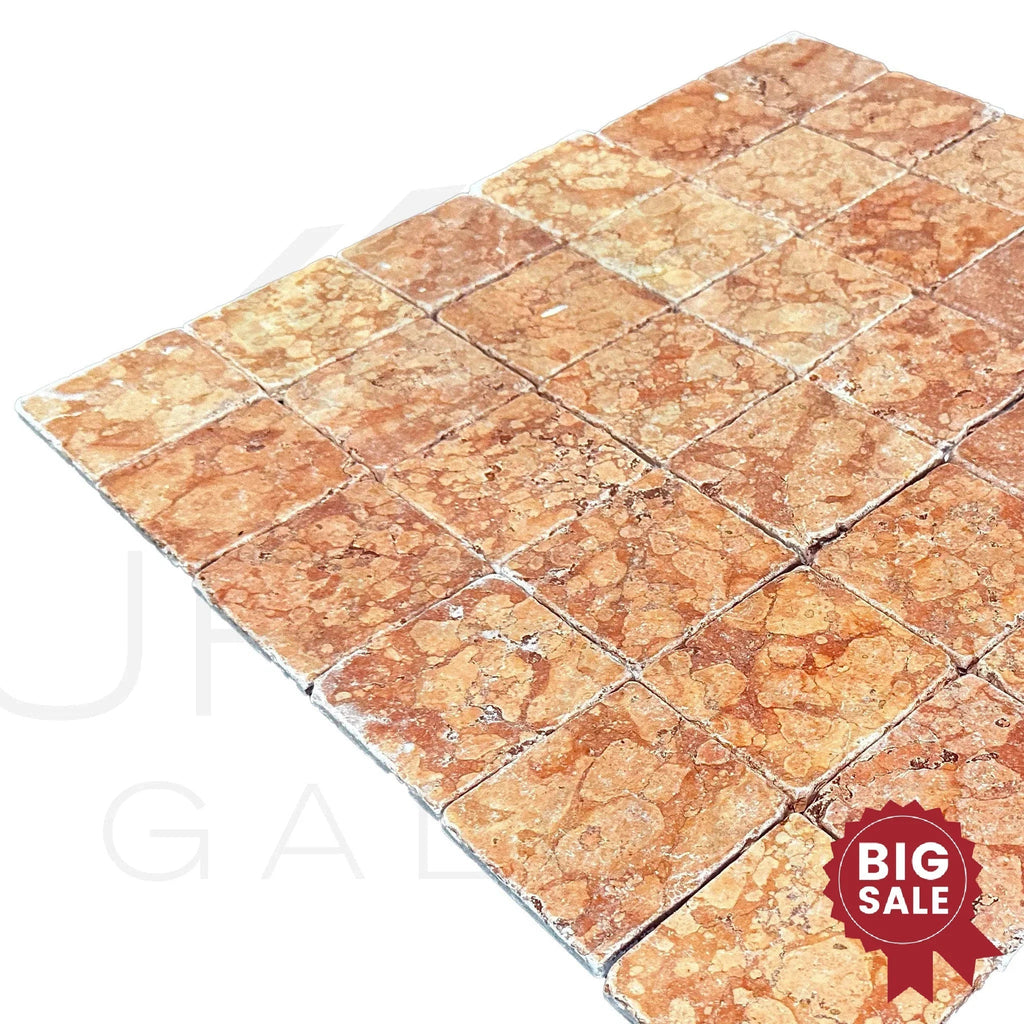 Rosso Verona / Rosso Asiago (Red) Marble 4X4 Tumbled Tile 94 Sq.Ft. - Discounted, Marble/Travertine Clearance Sale - SurfacesGalore