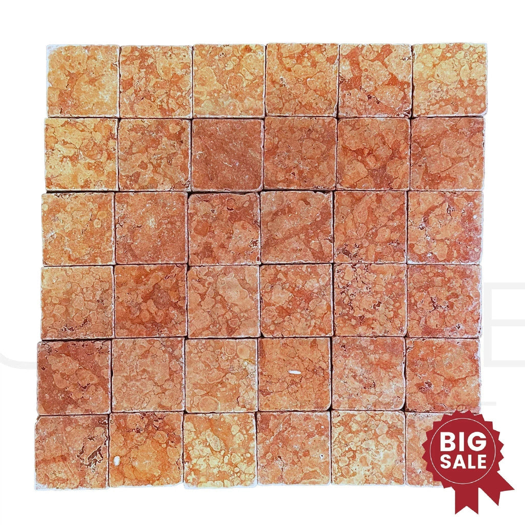 Rosso Verona / Rosso Asiago (Red) Marble 4X4 Tumbled Tile 94 Sq.Ft. - Discounted, Marble/Travertine Clearance Sale - SurfacesGalore