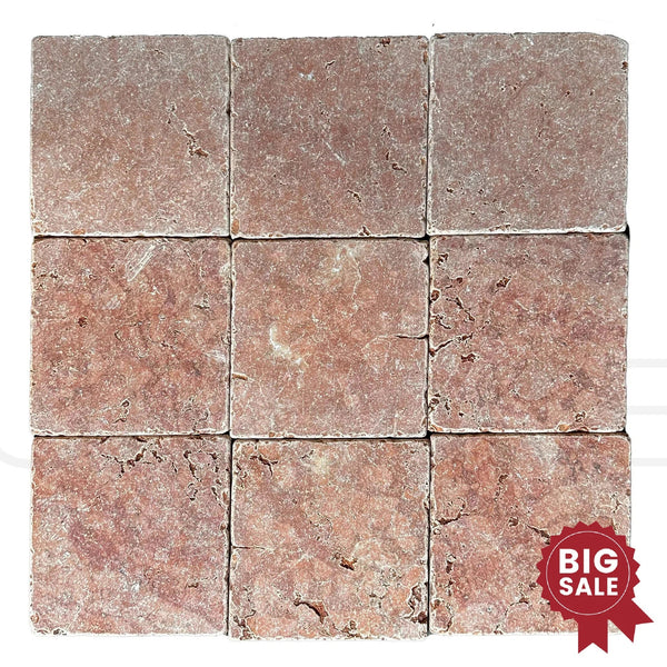 Rosso Verona / Rosso Asiago (Red) Marble 6X6 Tumbled Tile 110 Sq.Ft. - Discounted, Marble/Travertine Clearance Sale - SurfacesGalore