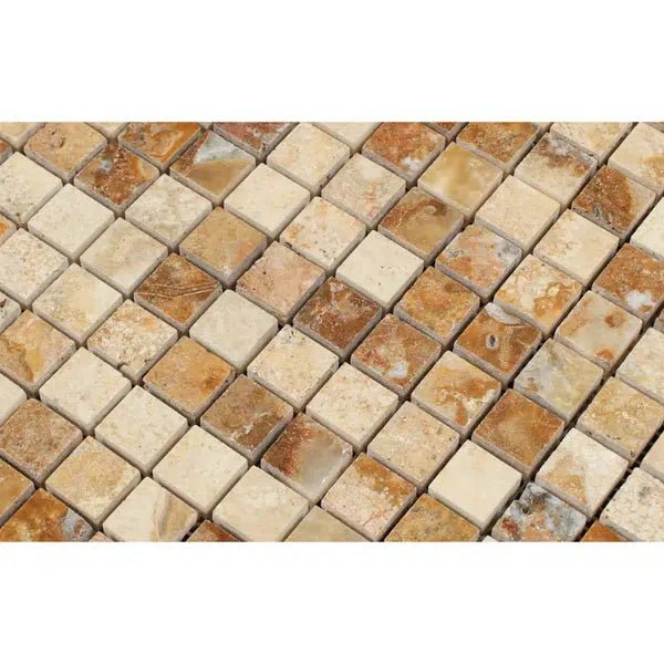 Scabos Travertine 1X1 Mosaic Polished - SurfacesGalore