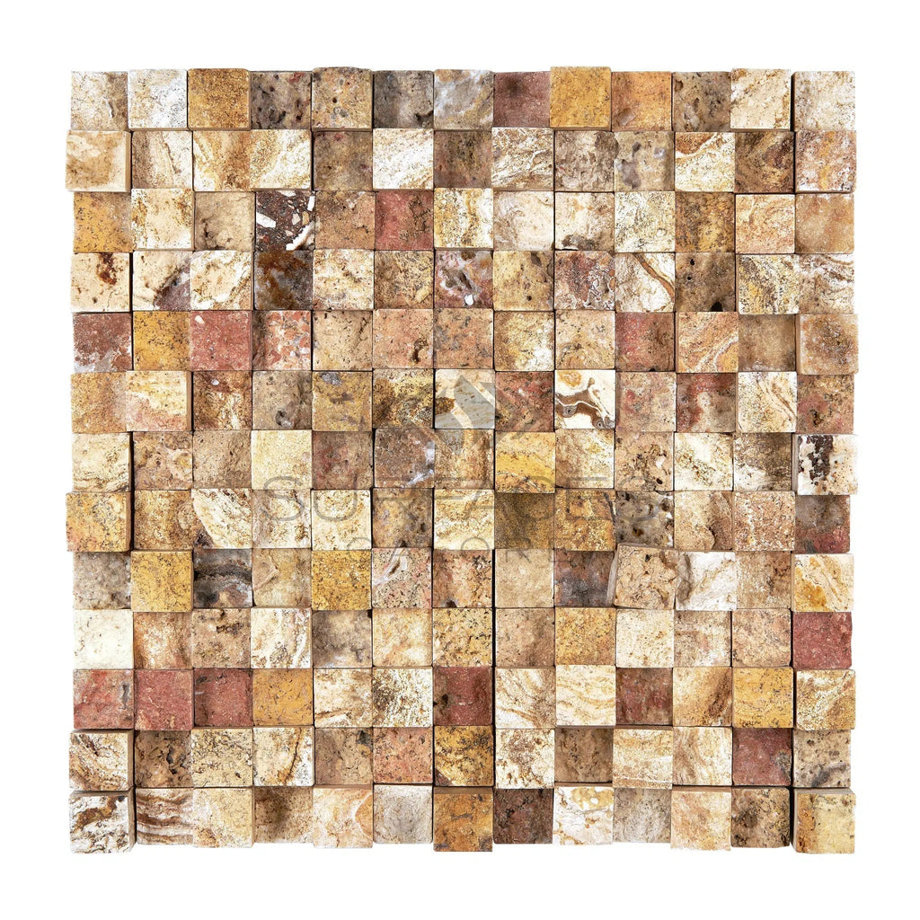 Scabos Travertine 1X1 Mosaic Split - Faced (Hi - Low) - SurfacesGalore