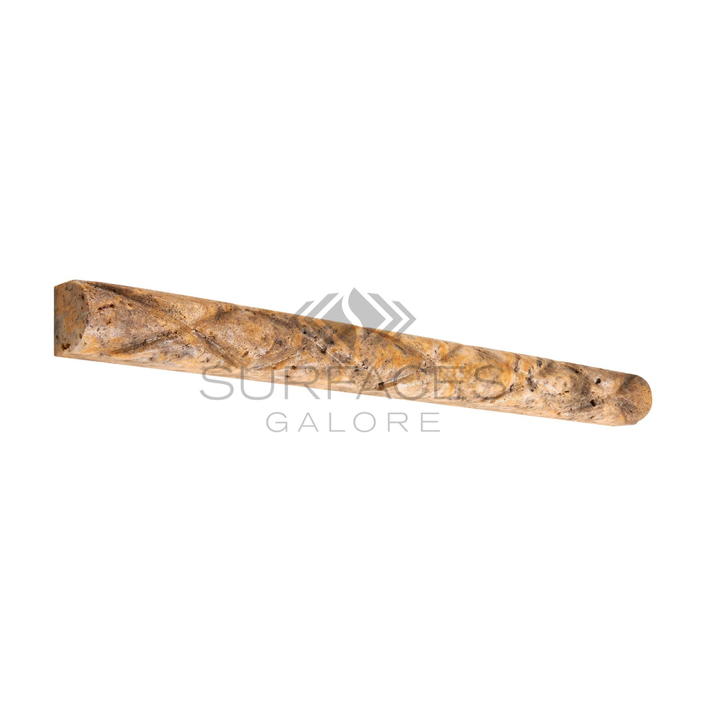 Scabos Travertine 1X12 Rope Liner Honed - SurfacesGalore