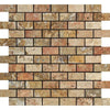 Scabos Travertine 1X2 Brick Mosaic Polished - SurfacesGalore