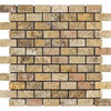 Scabos Travertine 1X2 Brick Mosaic Tumbled - SurfacesGalore