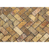 Scabos Travertine 1X2 Herringbone Mosaic Tumbled - SurfacesGalore