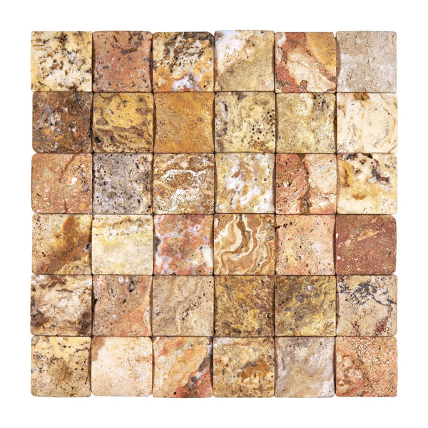 Scabos Travertine 2X2 CNC-Arched & Tumbled (Round-Face / Wavy) Mosaic