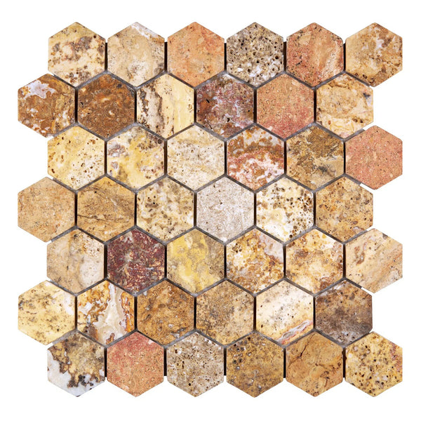 Scabos Travertine 2X2 Hexagon Mosaic Tumbled