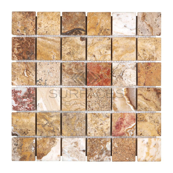 Scabos Travertine 2X2 Mosaic Tumbled