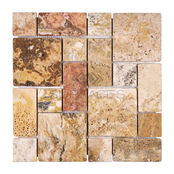 Scabos Travertine 3-pcs. Mini-Pattern (Non-Interlocking) Mosaic Tumbled