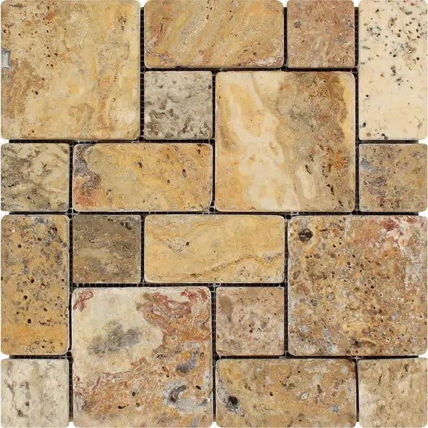 Scabos Travertine 3 - pcs. Mini - Pattern (Non - Interlocking) Mosaic Tumbled - SurfacesGalore