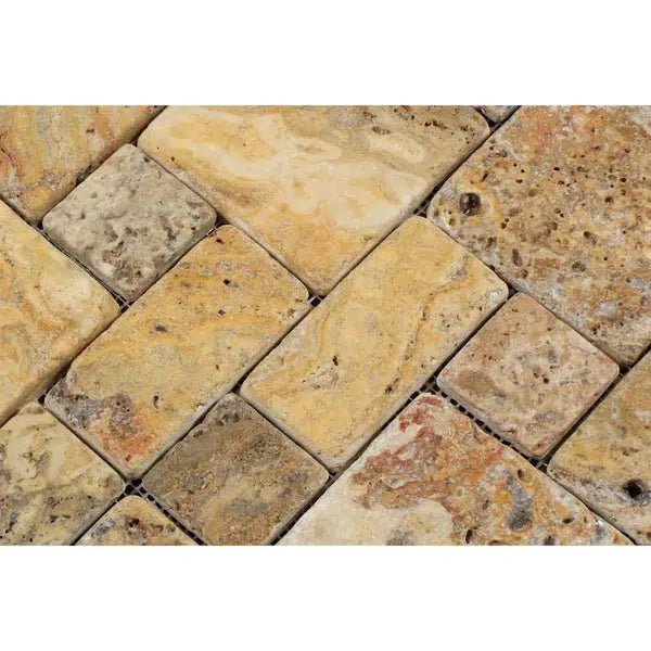 Scabos Travertine 3 - pcs. Mini - Pattern (Non - Interlocking) Mosaic Tumbled - SurfacesGalore