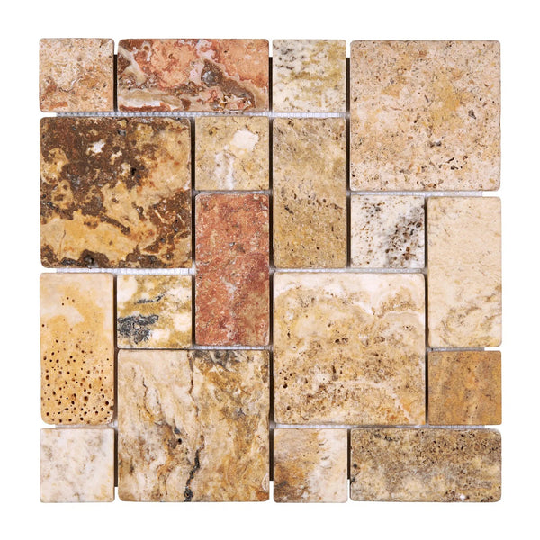 Scabos Travertine 3-pcs. Mini-Pattern (Non-Interlocking) Mosaic Tumbled