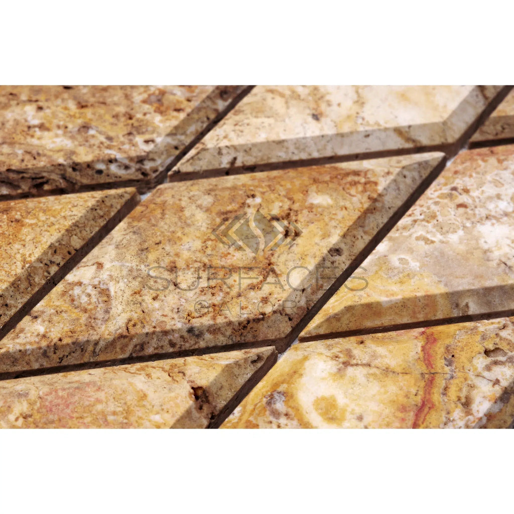 Scabos Travertine 3X6 Deep - Beveled Diamond Mosaic Honed - SurfacesGalore