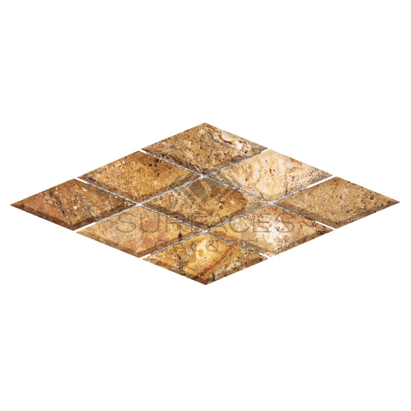 Scabos Travertine 3X6 Deep - Beveled Diamond Mosaic Honed - SurfacesGalore