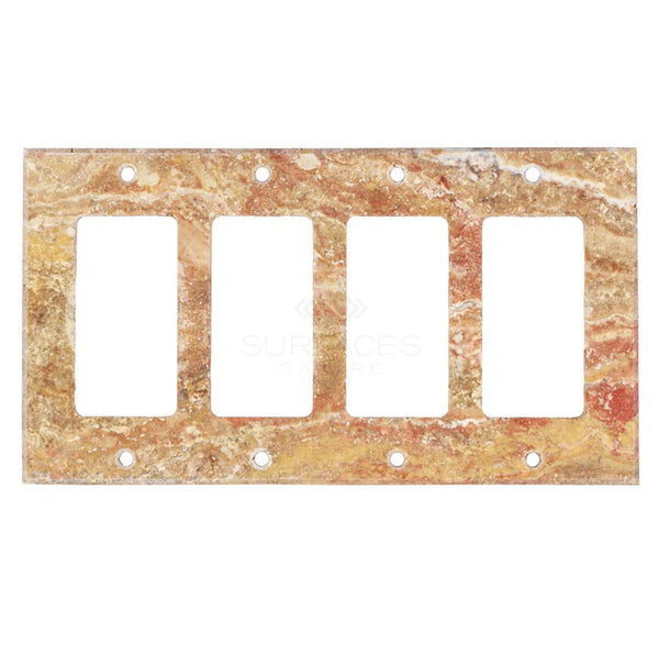 Scabos Travertine 4 Gang ROCKER Switch Wall Plate / Cover Plate / Switch Plate - SurfacesGalore4 1/2" X 8 1/4"4 - ROCKERHoned