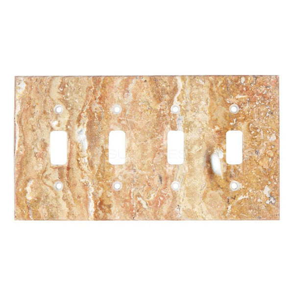 Scabos Travertine 4 Gang TOGGLE Switch Wall Plate / Cover Plate / Switch Plate - SurfacesGalore4 1/2" X 8 1/4"4 - TOGGLEHoned