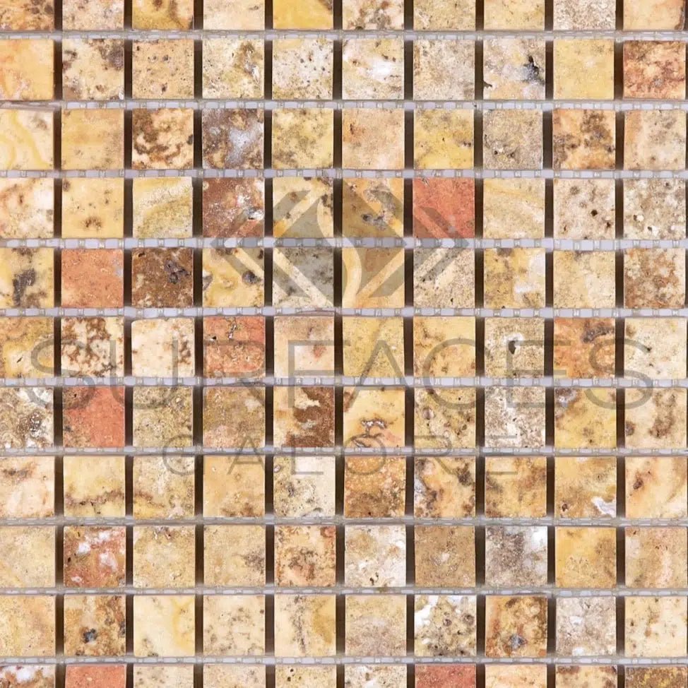 Scabos Travertine 5/8X5/8 Mosaic Polished - SurfacesGalore