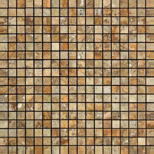 Scabos Travertine 5/8X5/8 Mosaic Polished - SurfacesGalore