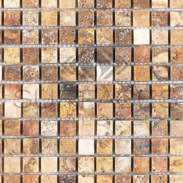 Scabos Travertine 5/8X5/8 Mosaic Tumbled - SurfacesGalore