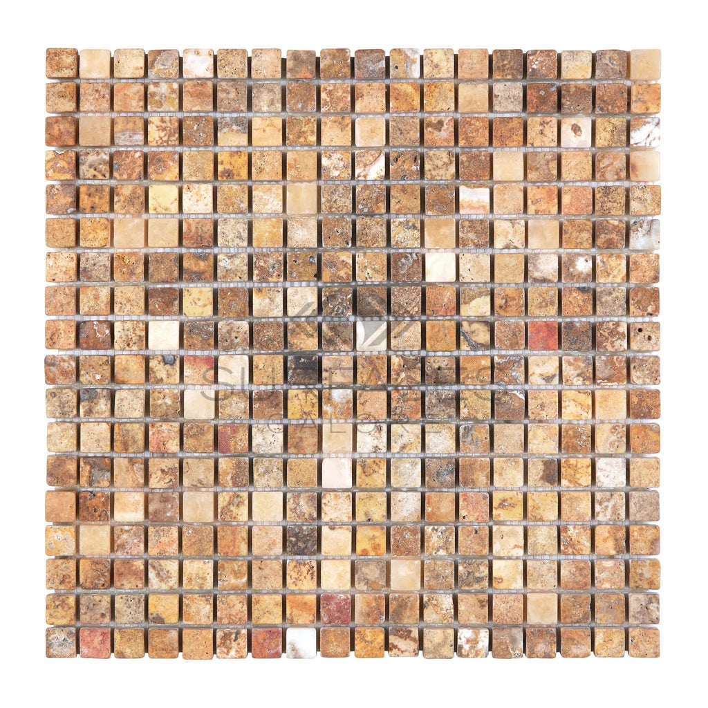 Scabos Travertine 5/8X5/8 Mosaic Tumbled - SurfacesGalore