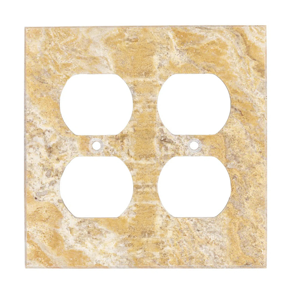 A double duplex Scabos Travertine switch plate cover from SurfacesGalore, crafted from 100% authentic marble.