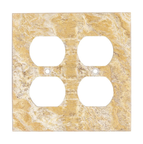 A double duplex Scabos Travertine switch plate cover from SurfacesGalore, crafted from 100% authentic marble.