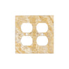 The Scabos Travertine Double DUPLEX Switch Wall Plate/Cover Plate/Switch Plate by SurfacesGalore is a square, beige wall plate cover with four openings for electrical outlets, designed to add a touch of elegance and functionality to any room.