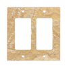 Scabos Travertine Double ROCKER Switch Wall Plate/Cover Plate/Switch Plate from SurfacesGalore, featuring a textured tan stone finish and three screw holes, perfect for adding a touch of natural stone home decor to any room.