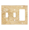 The Scabos Travertine Double TOGGLE - ROCKER Switch Wall Plate/Cover Plate/Switch Plate by SurfacesGalore features authentic marble with captivating natural stone variations, designed for a single toggle switch and a single rocker switch opening.