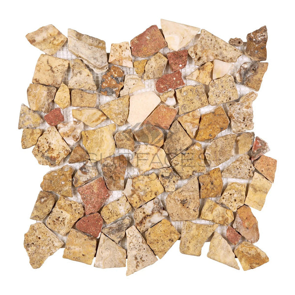 Scabos Travertine Flat Pebble / Paledian (Random Broken) Mosaic Tumbled - SurfacesGalore