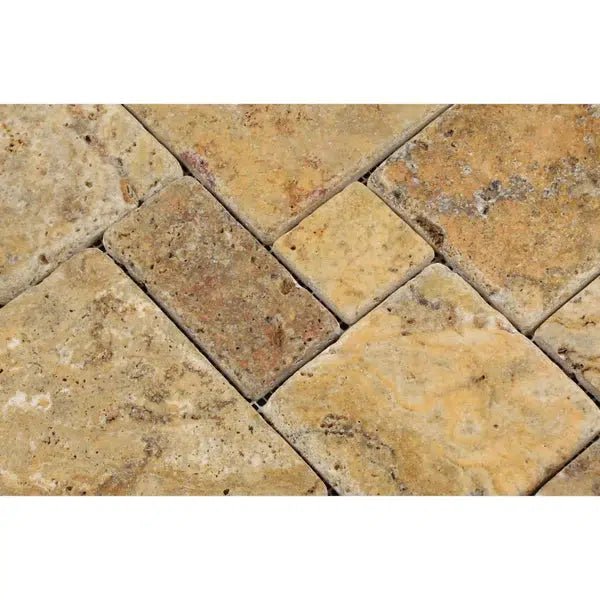 Scabos Travertine OPUS Mini - Pattern (4 pcs.) (Interlocking) Mosaic Tumbled - SurfacesGalore