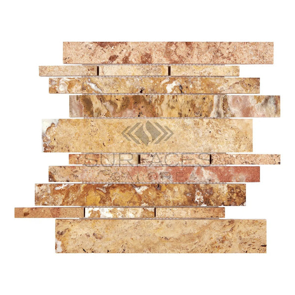 Scabos Travertine Random Strip Mosaic Honed