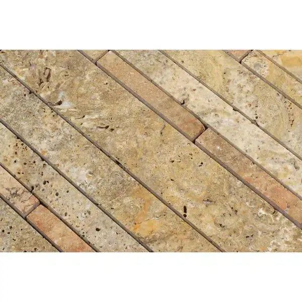 Scabos Travertine Random Strip Mosaic Honed