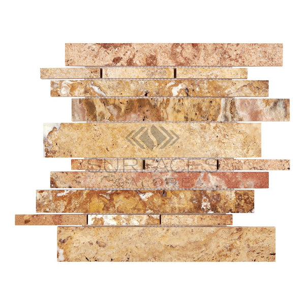 Scabos Travertine Random Strip Mosaic Honed - SurfacesGalore