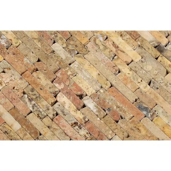 Scabos Travertine Random Strip Mosaic Tumbled - SurfacesGalore