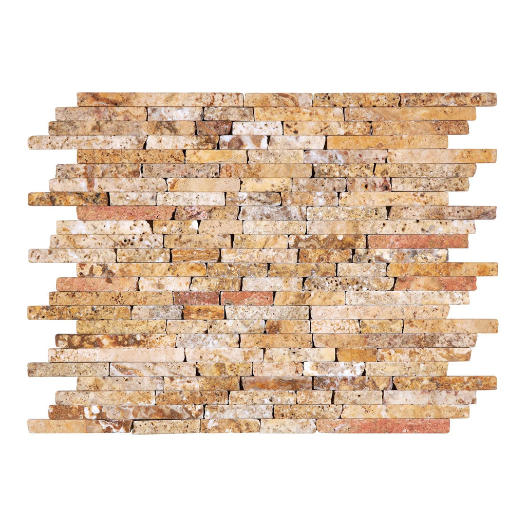 Scabos Travertine Random Strip Mosaic Tumbled