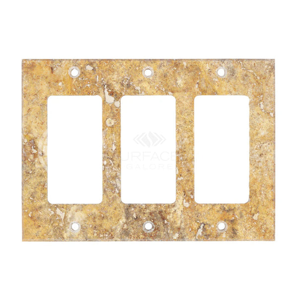 SurfacesGalore's Scabos Travertine Triple Rocker Plate Switch with a weathered, rustic finish.