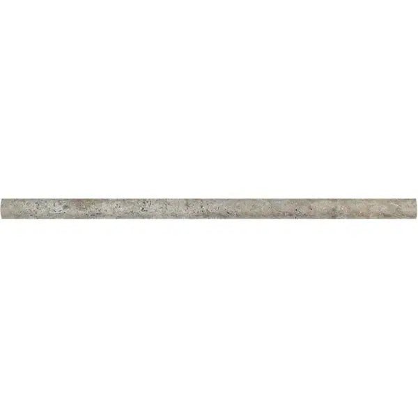 A long, narrow strip of Silver (Gray) Travertine 1/2X12 Pencil Liner Honed from SurfacesGalore set against a plain white background lends the space a sophisticated appearance.