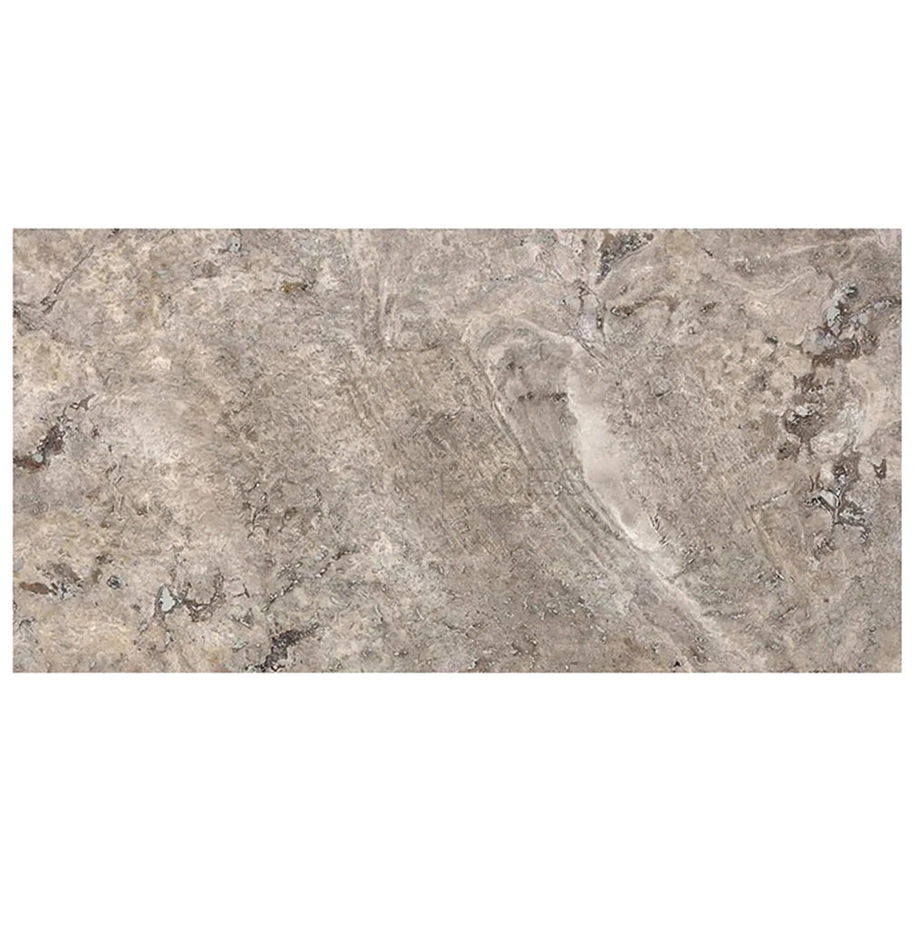 Silver (Gray) Travertine 12X24 Tile (Cross - Cut) Filled and Honed - SurfacesGalore