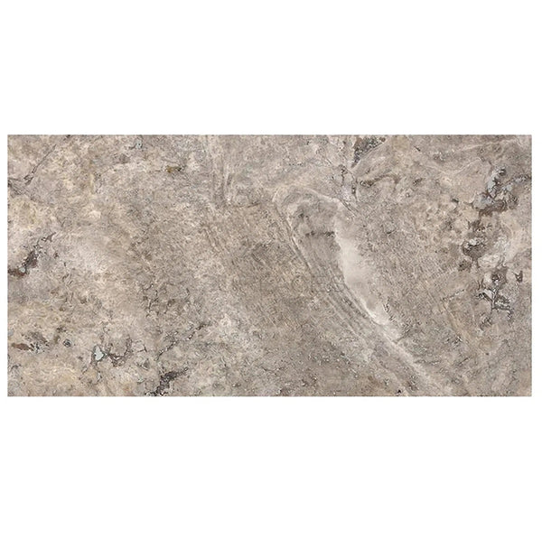 Silver (Gray) Travertine 12X24 Tile (Cross - Cut) Filled and Honed - SurfacesGalore