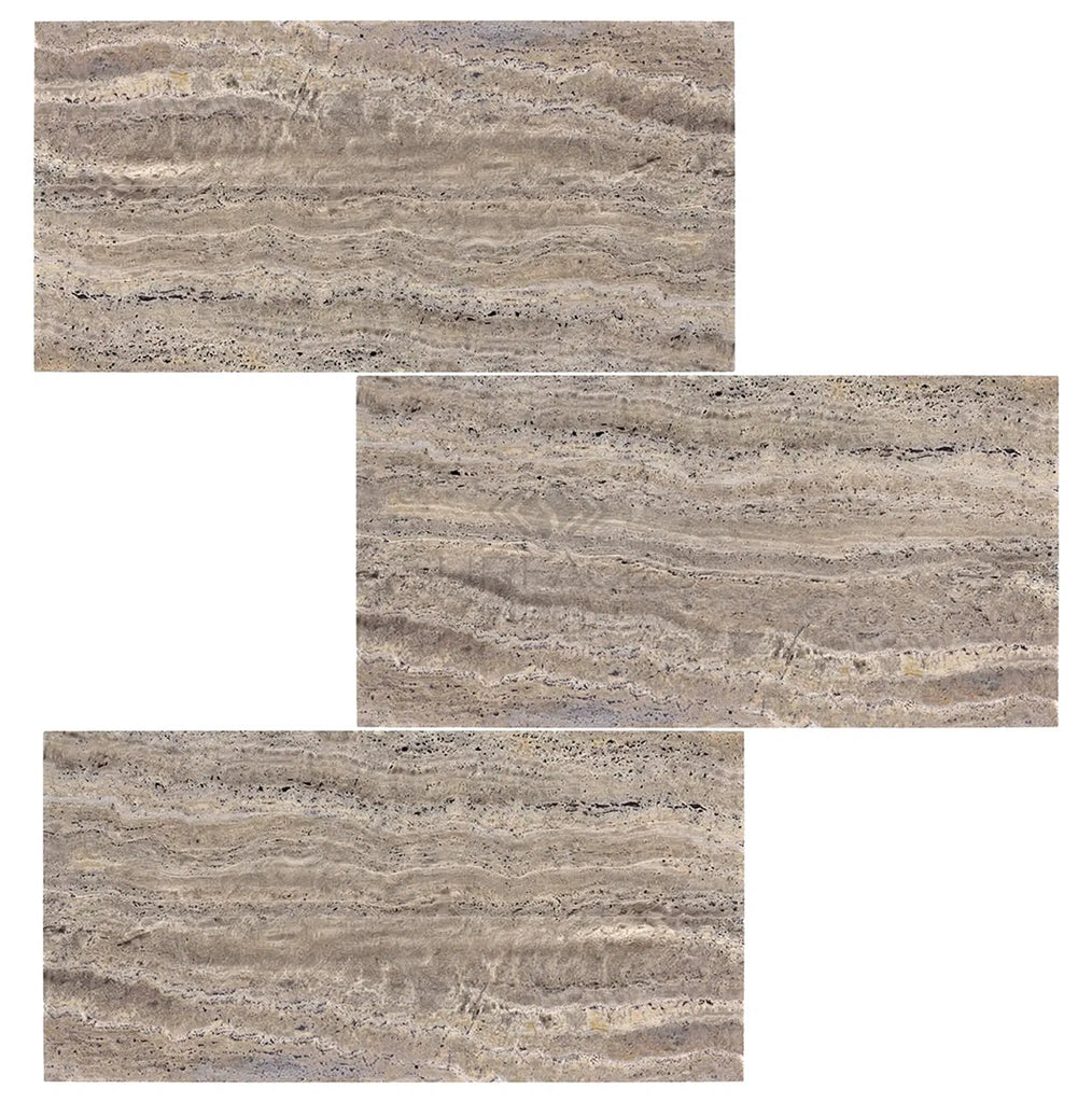 Silver (Gray) Travertine 12X24 Tile (Vein-Cut) Filled Honed-Polished