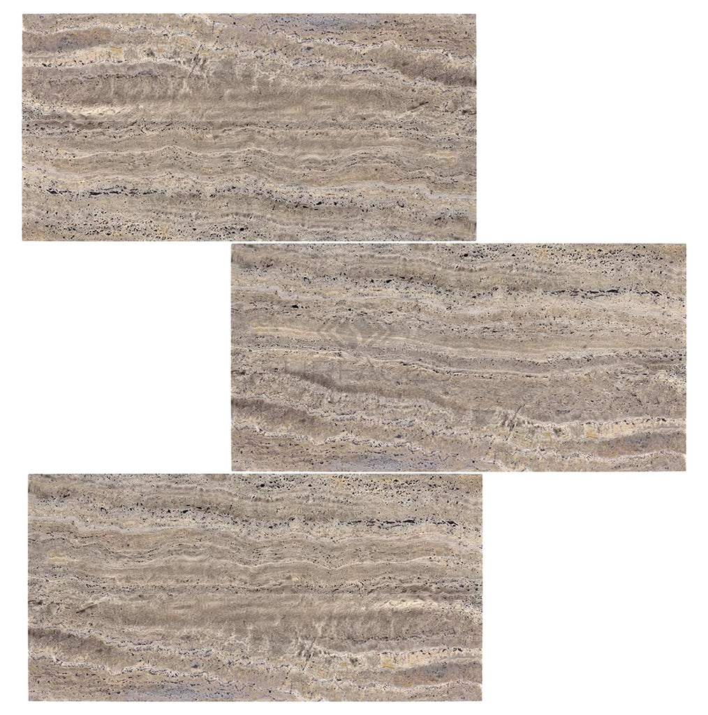 Silver (Gray) Travertine 12X24 Tile (Vein - Cut) Filled Honed - Polished - SurfacesGalorePolished