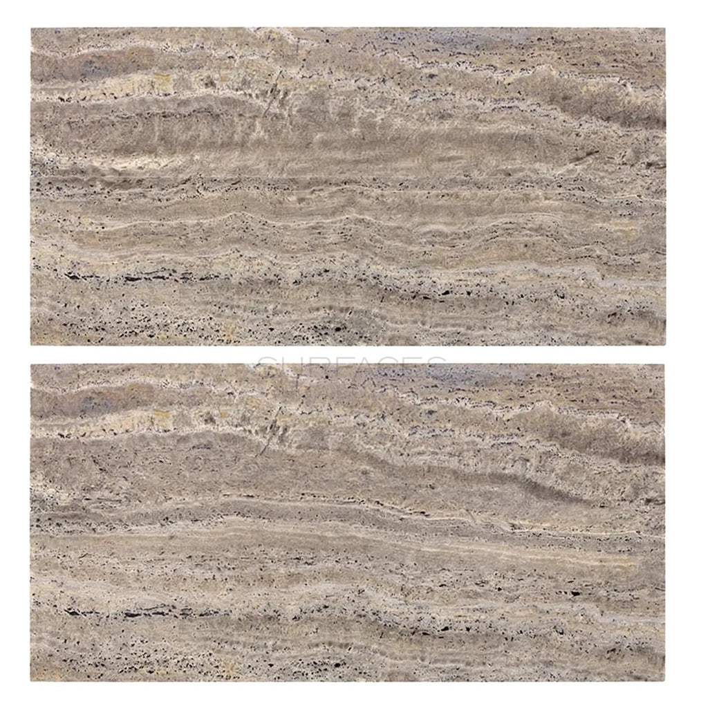 Silver (Gray) Travertine 12X24 Tile (Vein - Cut) Filled Honed - Polished - SurfacesGalorePolished